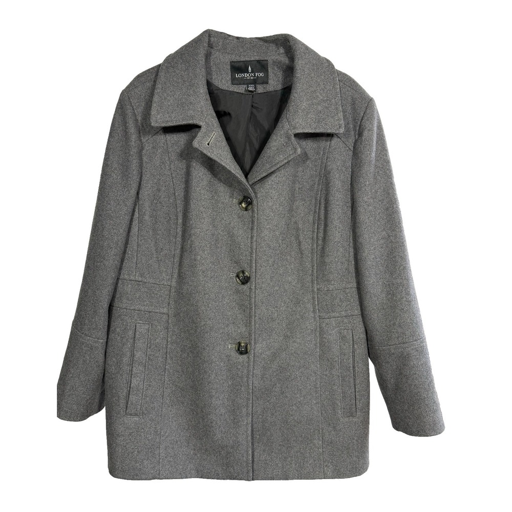 London Fog Wool Blend Peacoat Women's XXL Grey Single Breasted Coat Retail $170